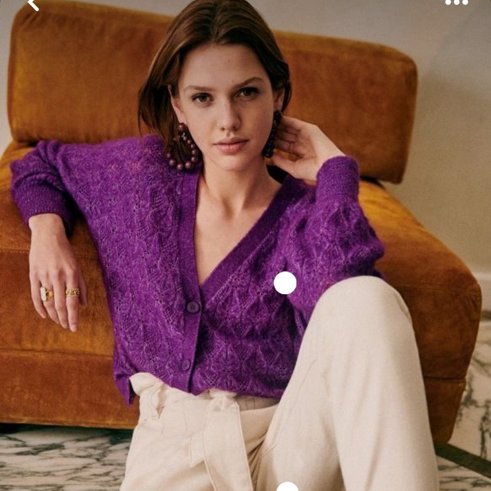 Sezane Purple Cable Knit Cardigan